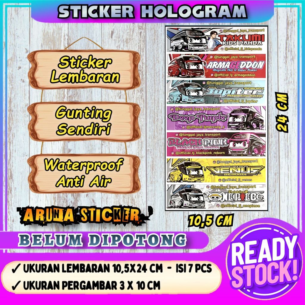 

7 PC STIKER BUS PANJANG Stiker Bus Basuri Lembaran Hologram Anti Air Sticker Telolet Basuri