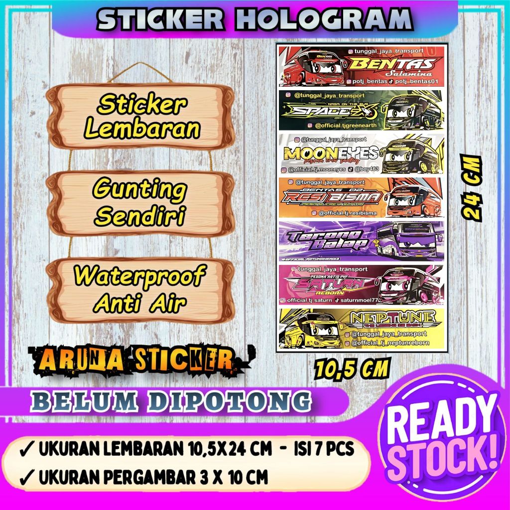 

7 PC STIKER BUS PANJANG Stiker Bus Basuri Lembaran Hologram Anti Air Sticker Telolet Basuri
