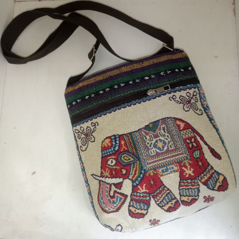 tas selempang Thailand tas etnik karakter gajah