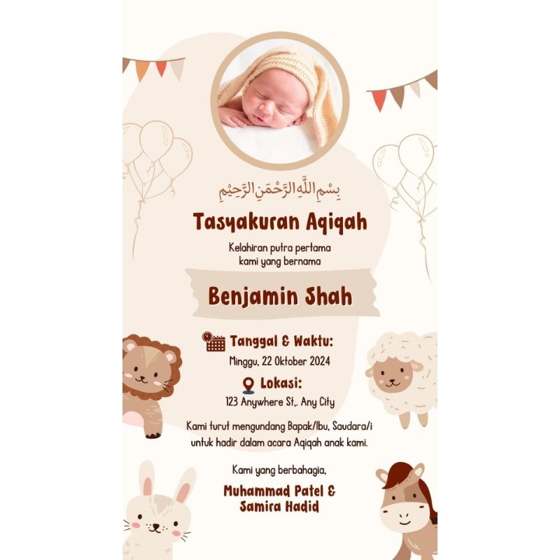 Undangan digital Aqiqah| Baby Boy | JPG (Gambar)