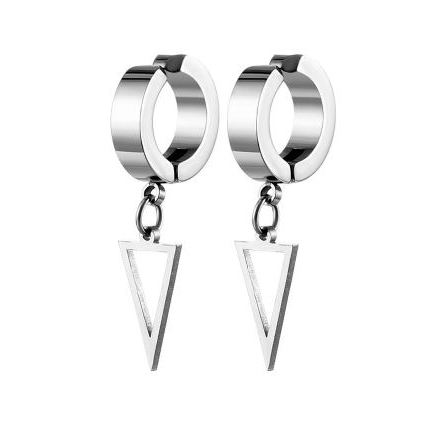 Lavish Hs- anting tempel titanium earring pria wanita anti karat /anting jepit segitiga gantung kpop