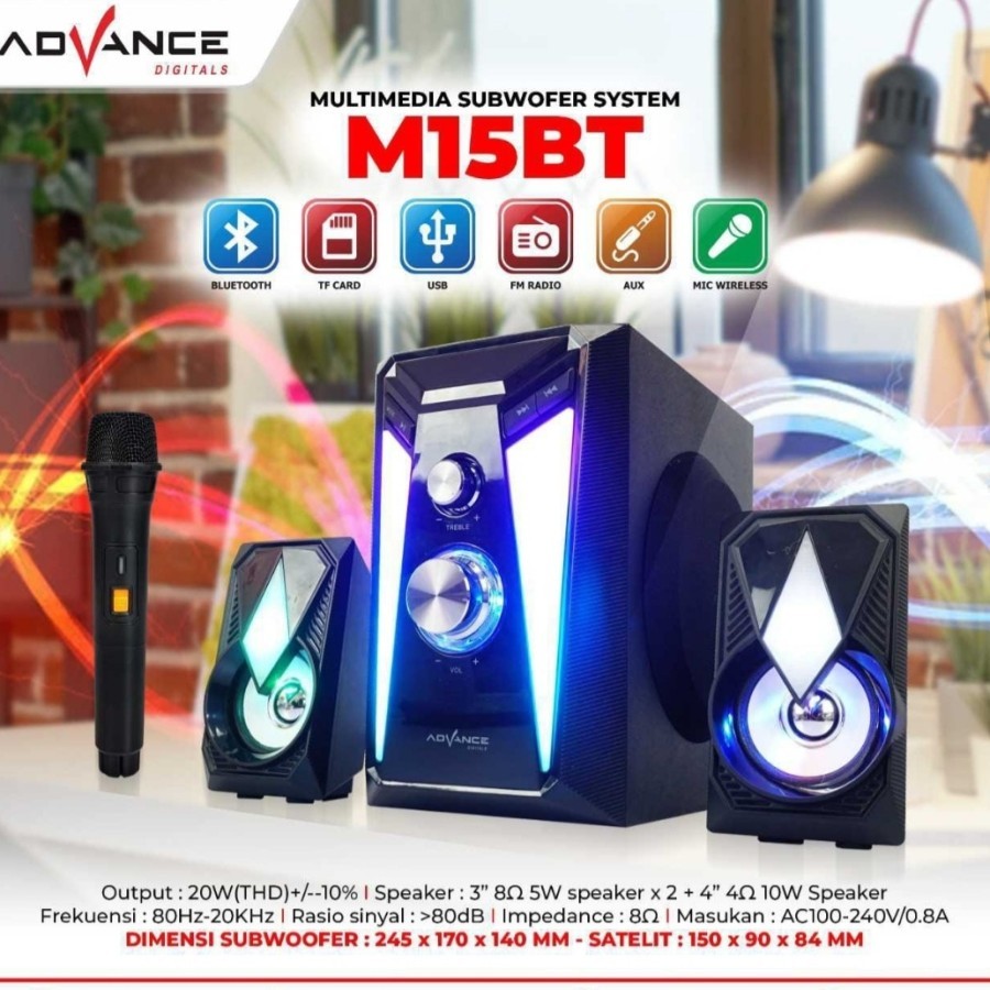 SPEAKER ADVANCE M15BT MULTIMEDIA SPEAKER BLUETOOTH SUBWOFER PLUS MICROPHONE M15BT
