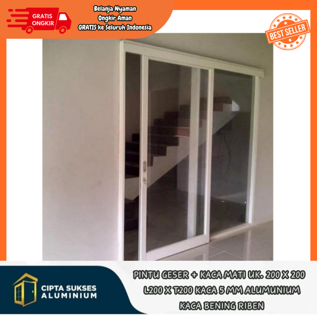PINTU GESER SLIDING ALUMINIUM kaca UKURAN 200x200 csa terbaru bergaransi pintu geser sliding alumini