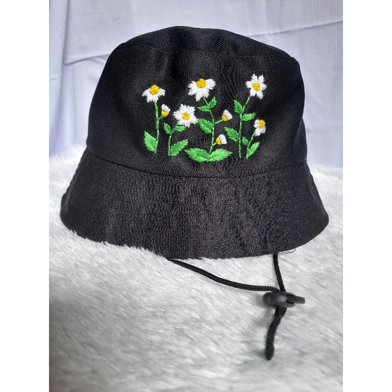 Topi sulaman Embroidery Bucket Hat handmade Topi wanita topi anak perempuan topi unik estetik Bucket