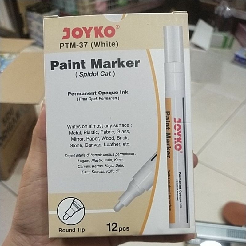 

(12pcs) Spidol joyko permanent PTM-37 white