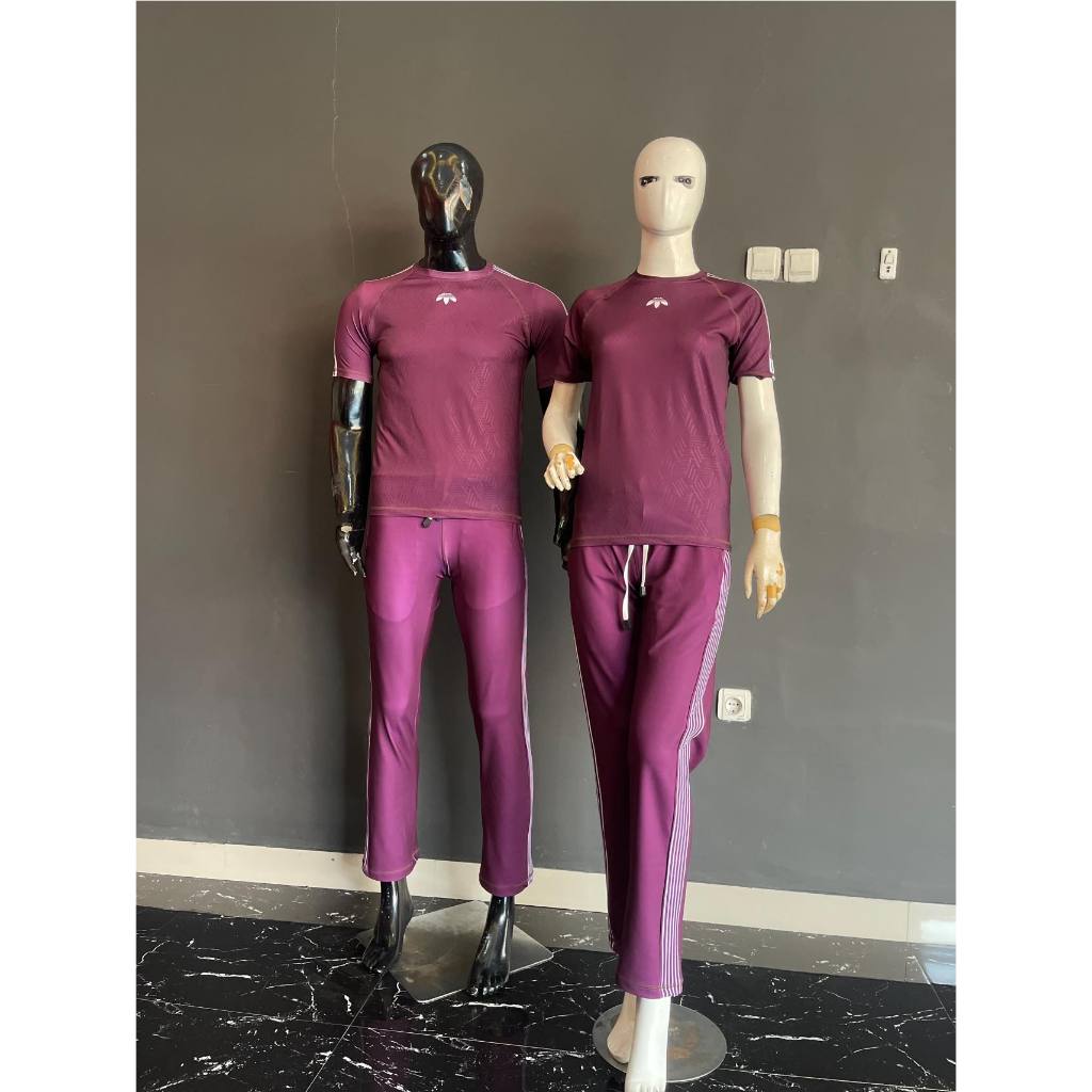 SXB SPORT BURGUNDY SHORTSLEEVE AND LONGPANT Baju Senam Murah, Pakaian Olahraga Wanita