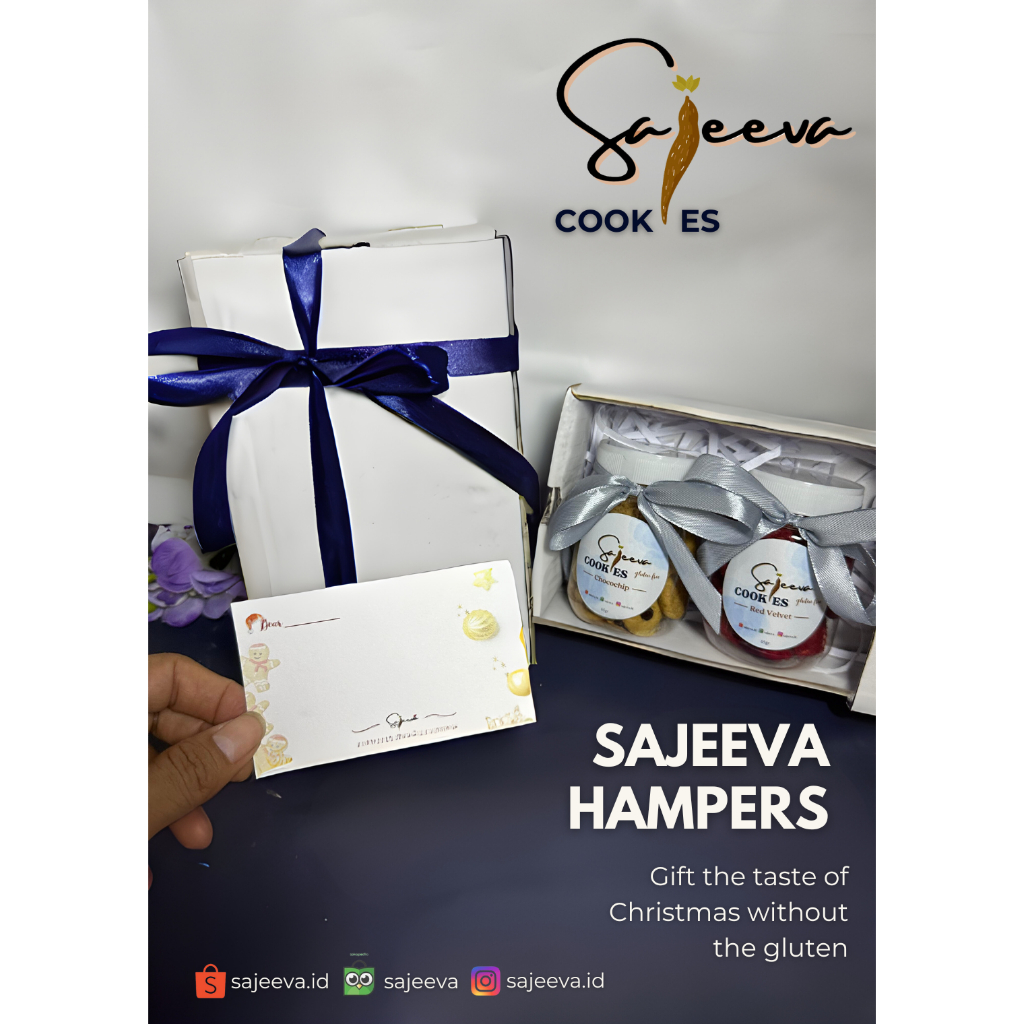 

Hampers / Gift Box / Kado - Cookies bebas gluten 2 Jar + FREE Greeting Card + Pita + Bubble Wrap