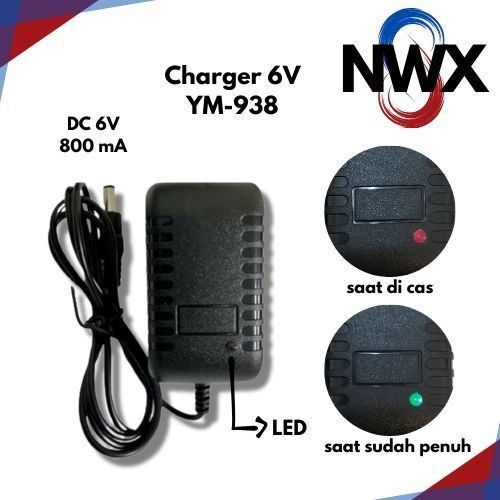 Charger 6 Volt PMB Exotic Cas 6V Lampu Indikator Yukita Unikid SHP NWX88 Mobil Motor Aki Mainan Anak