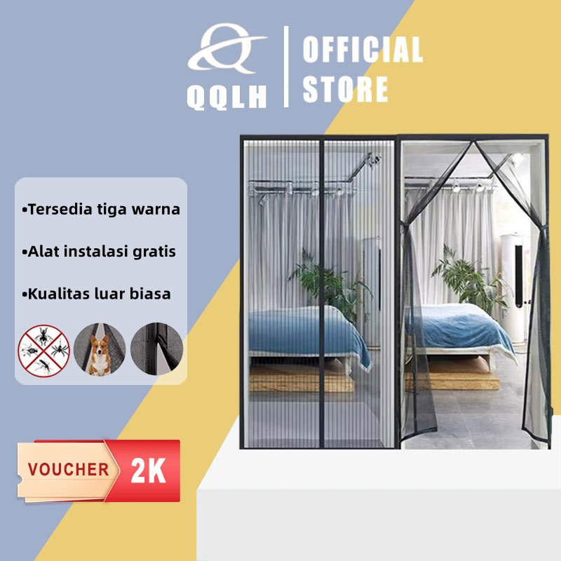 Langsung Tempel tirai pintu magnet anti nyamuk platinum velcro (perekat) polos salur uk.90x210/100x2