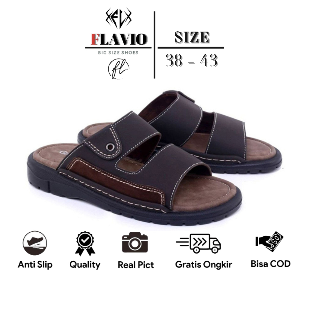 Sandal Bata Pria Kulit ASLI ORI Dark Brown Casual Cowo GZ01 Sendal Laki Laki-Bapak Bapak Ukuran Besa