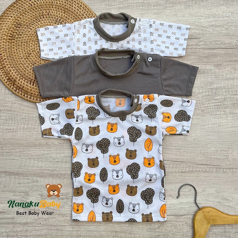 KODE C38O Nanaku Baby  Ukuran S M L XL Baju Bayi Newborn Isi 3 PCS Model Lengan Pendek Kancing Punda