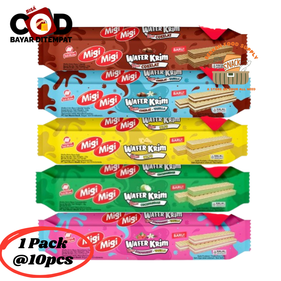 

[ BERKAH ] Migi Migi Wafer Krim Pack Isi 10 X 10gr Migimigi Keju Cokelat Cocopandan Vanila Cokelat Mocca Strawberry Snack Cemilan Anak Murah Enak Halal