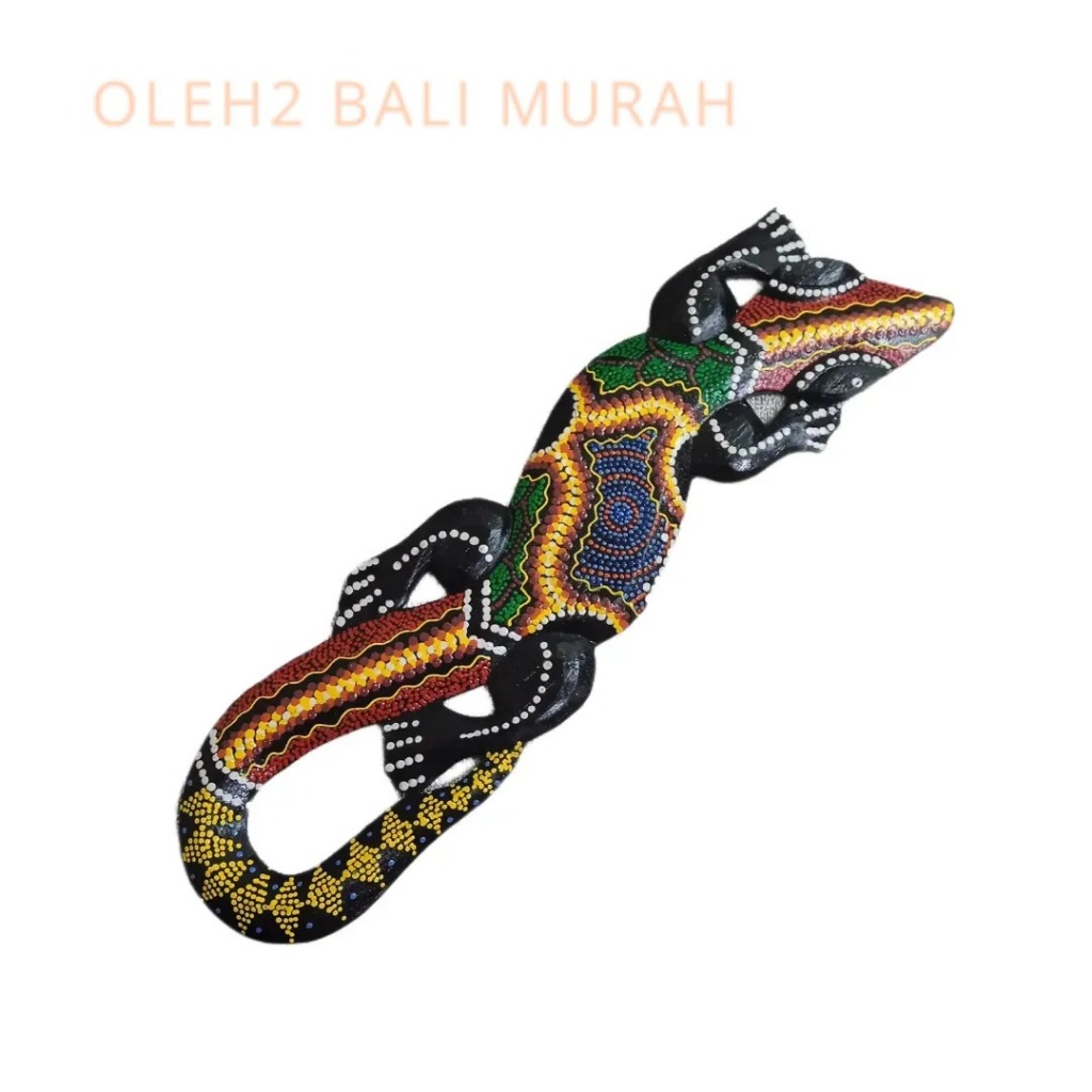 Kerajinan kayu hiasan dinding cicak tokek Gecko Bali lukis tutul