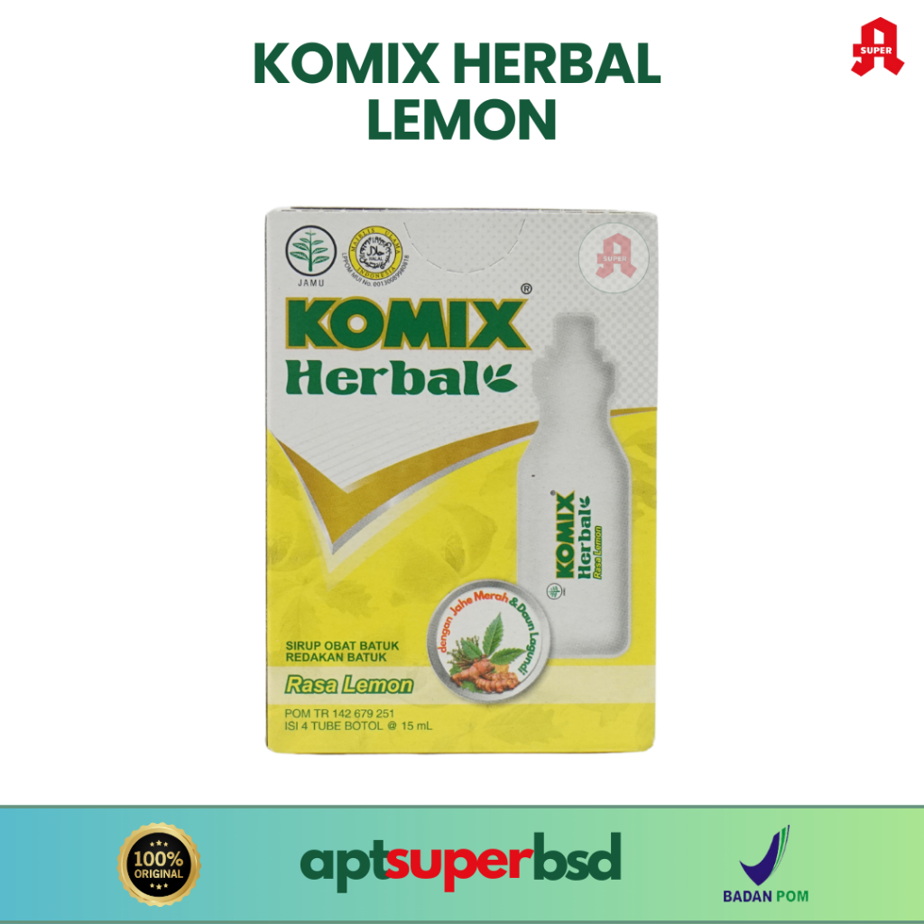 Komix Herbal Rasa Lemon - Box Isi 4 Tube @15 ml - Obat Batuk Herbal Rasa Lemon