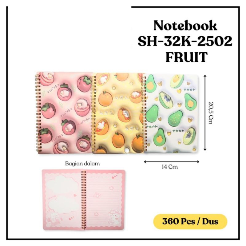 

SQ NoteBook SH-32K-2502 Fruit/Notes Diary Fancy Gambar Buah/Per Pcs