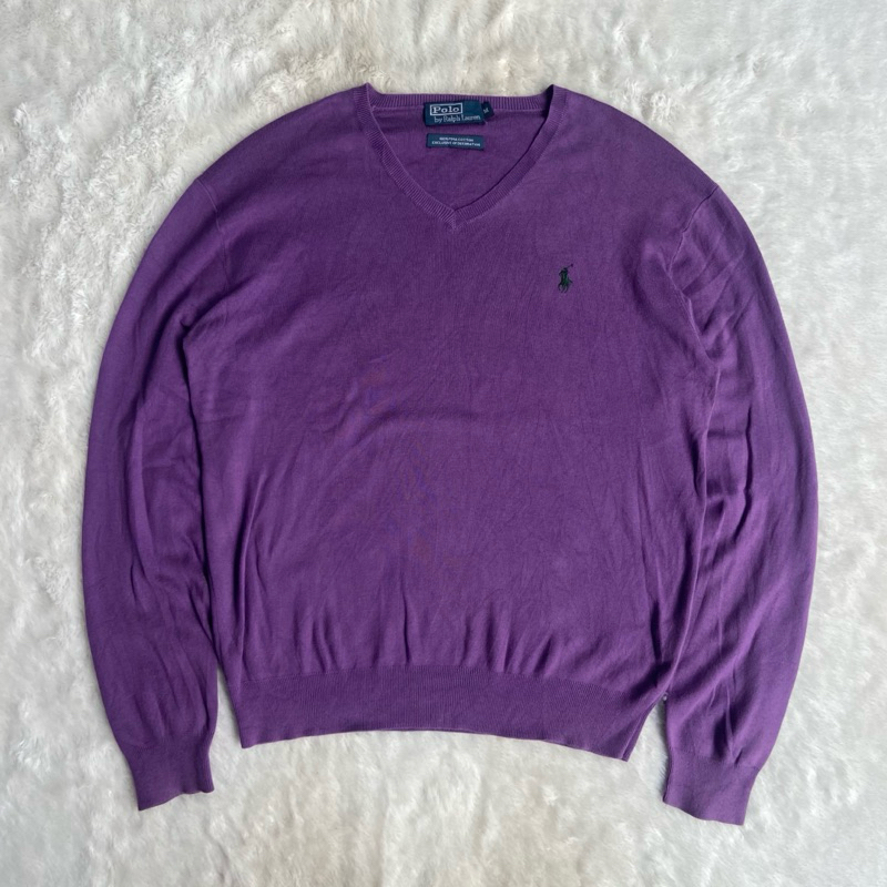 knit rajut v neck ralph lauren ungu