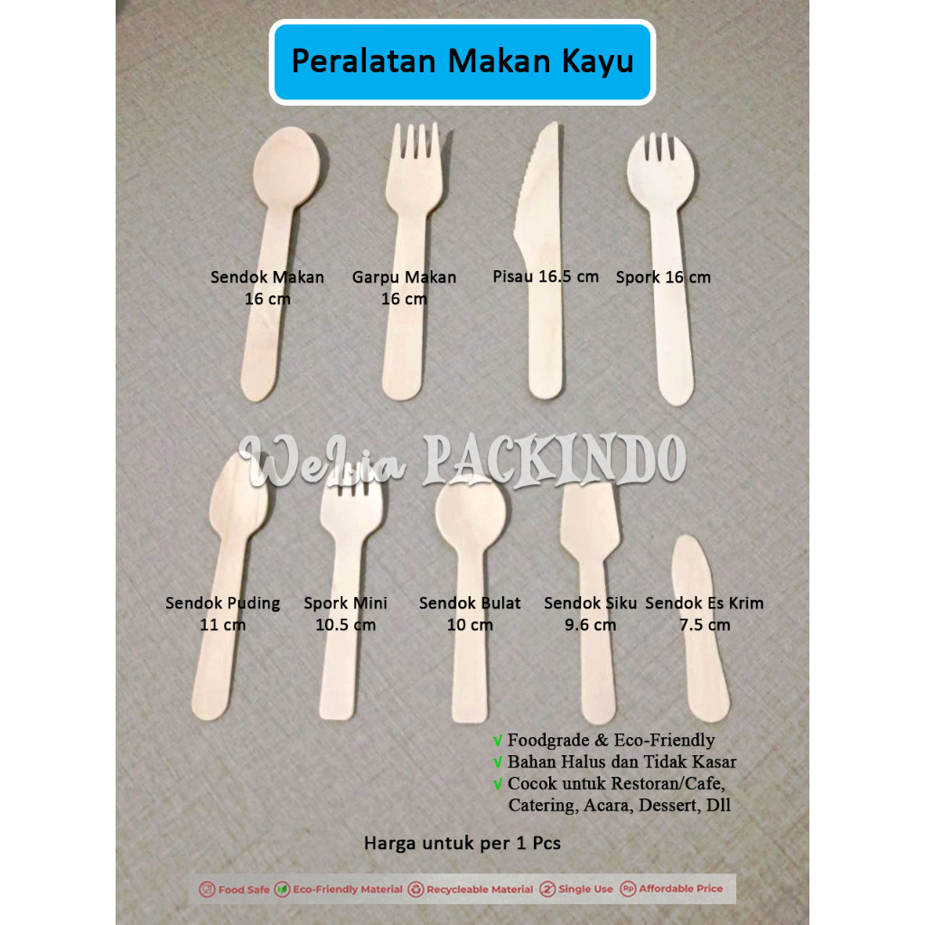 Peralatan Makan Kayu / Sendok Garpu Pisau Spork Kayu / Sendok Puding Kayu / Spork Mini Kayu