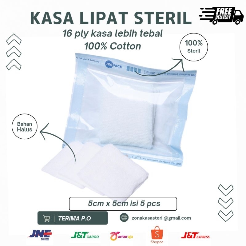 kasa lipat steril 5x5 3pcs/pouch 16ply full cotton perawatan luka Kasa lebih TEBAL dari kasa yang be
