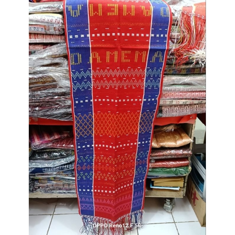 ULOS HANDE-HANDE TENUNAN TARUTUNG FULL SIMATA WARNA MERAH DAN BIRU.