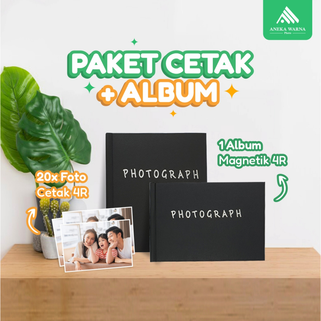 VITA_ Paket Cetak Foto + Album - Cetak Foto 4R Paper Original Fujifilm + Album Magnetik 4R - Aneka