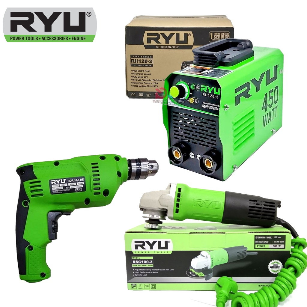 PAKET MESIN LAS 3 ITEM MESIN LAS RYU MESIN BOR 10MM RYU MESIN GERINDA RYU GARANSI RESMI
