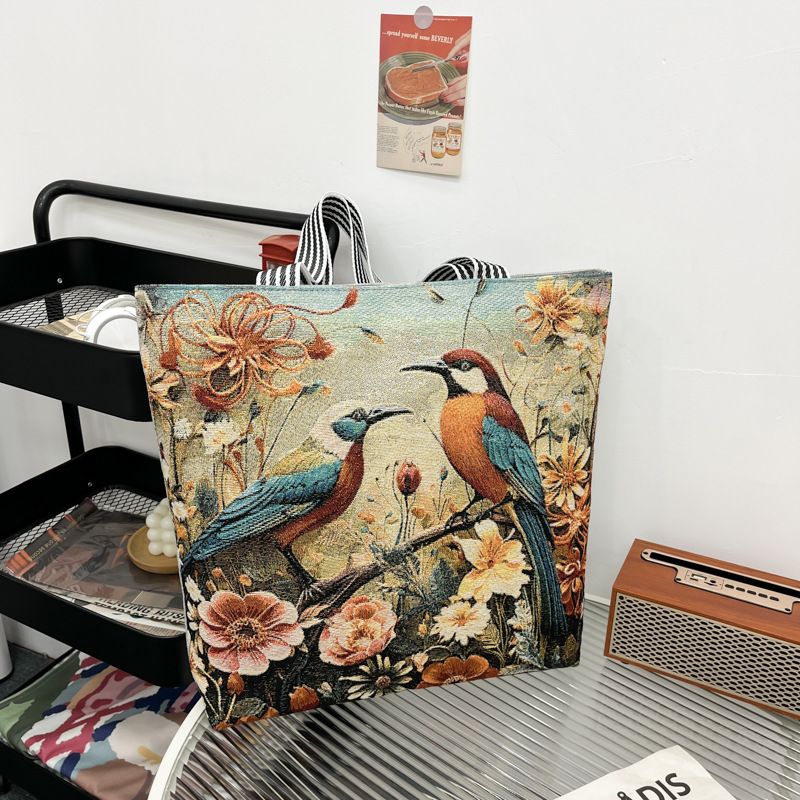 Tote Bag Burung Canvas Large Resleting Thailand Wanita Tas Pantai Bunga Besar Kanvas Import