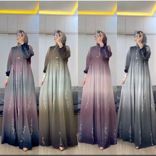 Citra Pakis Fashion - Wenda Set Hijab Gamis Wanita Ceruty Full Furing Motif Kekinian Terbaru Free Hi
