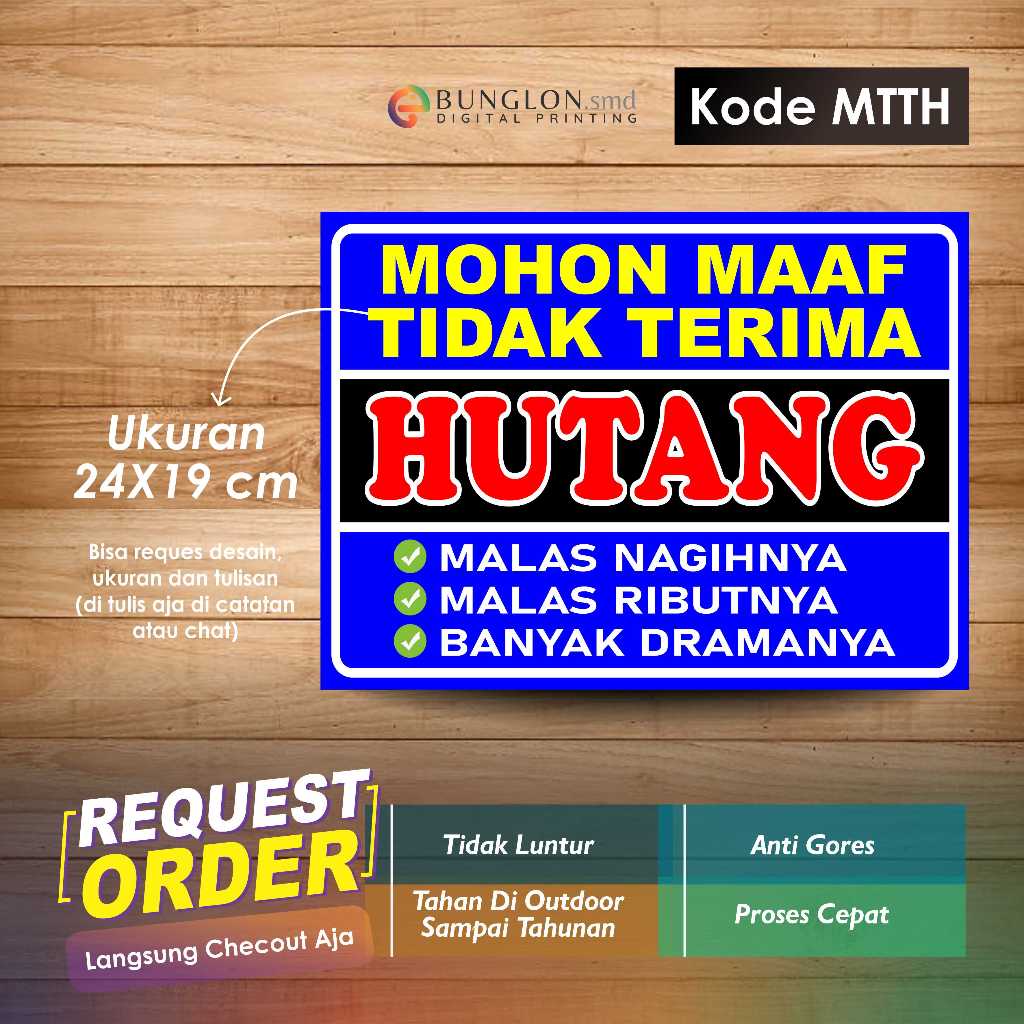 

STIKER MOHON MAAF TIDAK TERIMA HUTANG + LAMINASI KODE MTTH BIRU