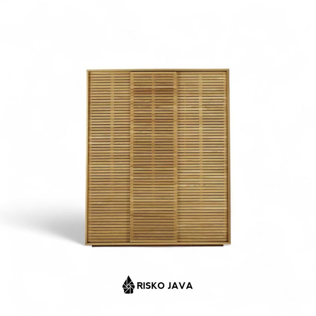 Almari Kayu Jati / Almari 3 Pintu Sliding / Almari Pakaian Minimalis | PACK