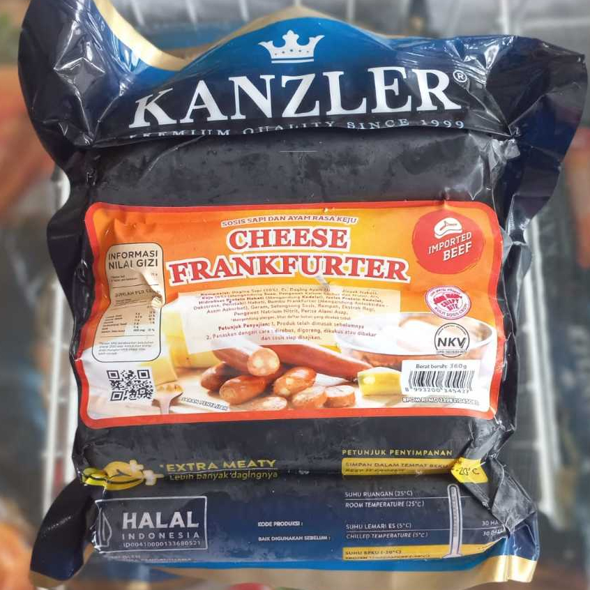 

Kanzler Sosis Cheese Frankfurter 5pcs 360gr/ Sosis rasa Keju | Festive Frozen Food