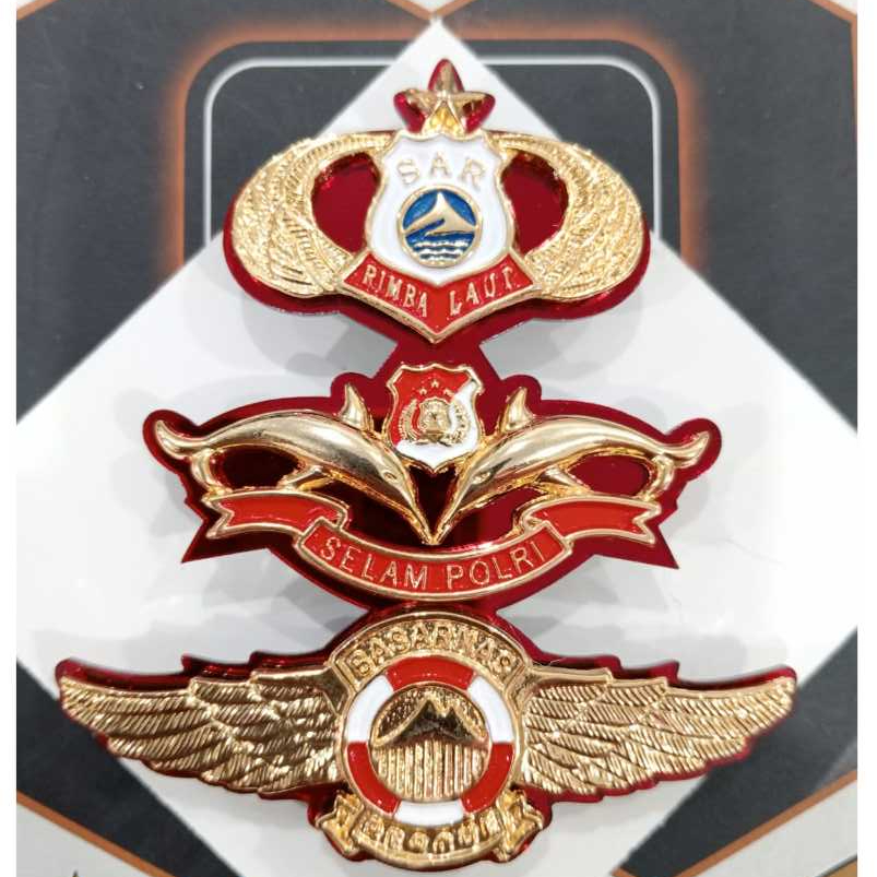 WING BREVET DOUBLE BASARNAS SELAM POLRI SAR GOLD PLATE ORIGINAL PAKAI AKRELIK