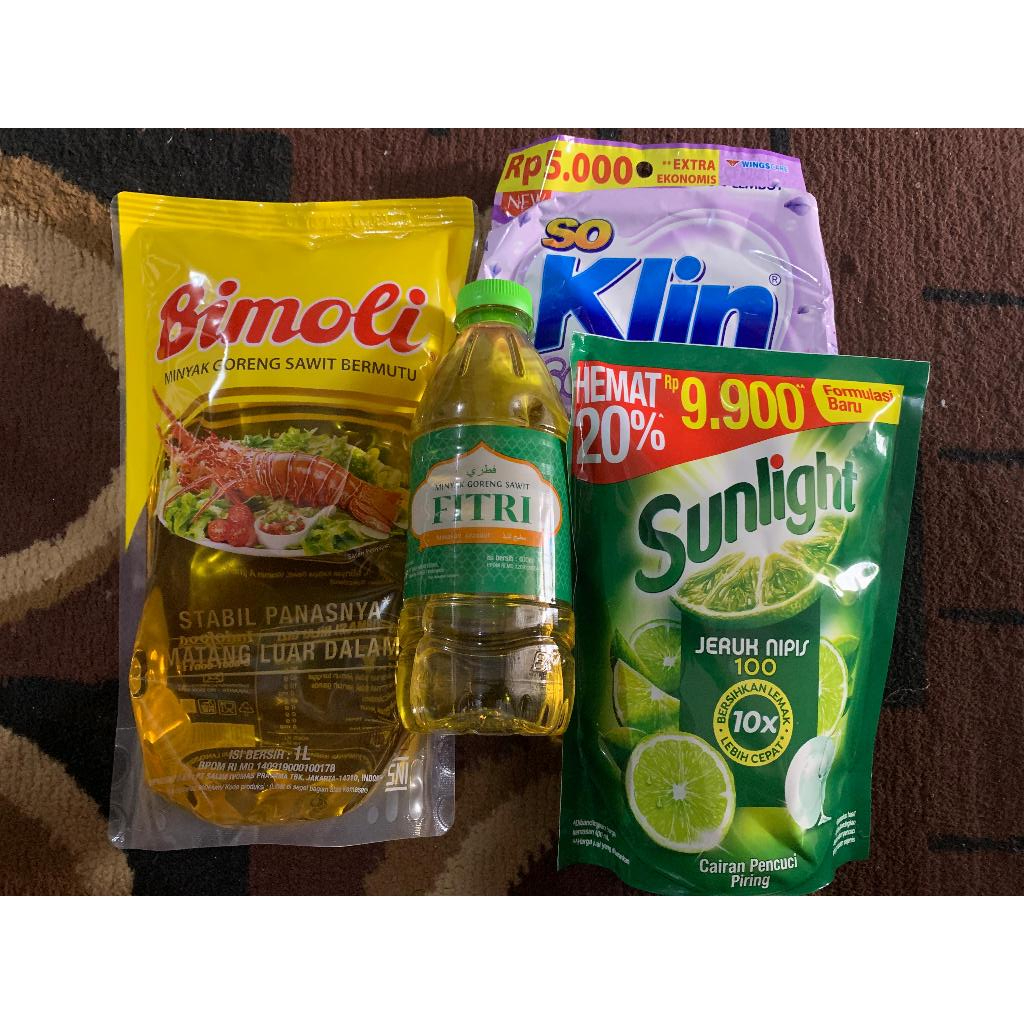 

Paket Hemat Sembako 3 (Sabun Sunlight, SoKLin-Minyak Goreng Bimoli 1L- Minyak Goreng 400ml)