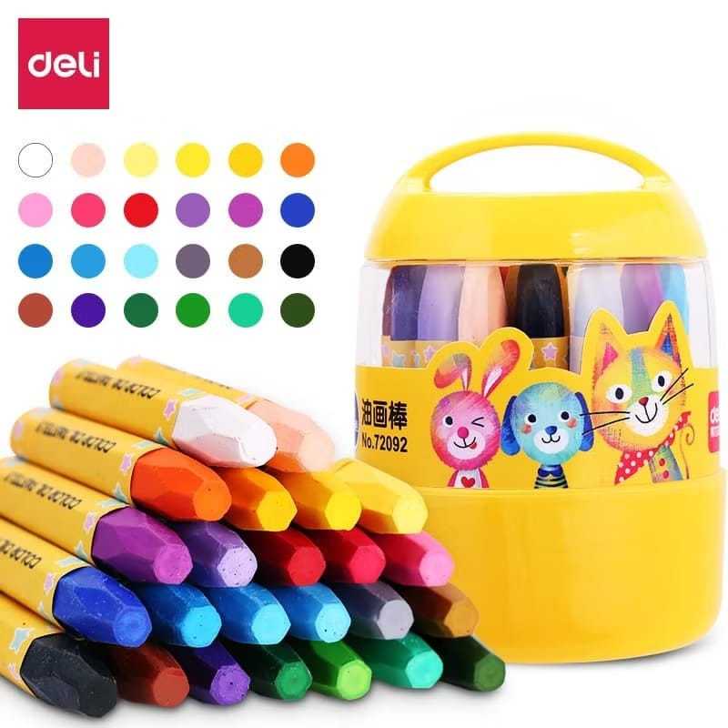 

DELI - oil pastel 72092 24 warna / Crayon desain Barrel, mudah untuk diambil dan ditempatkan