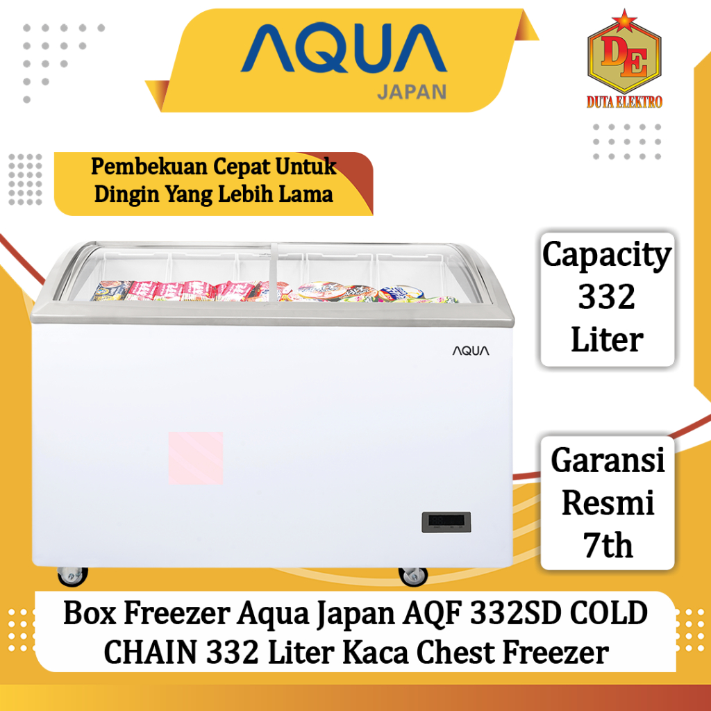Box Freezer Aqua Japan AQF 332 SD COLD CHAIN 332 Liter Kaca Chest Freezer