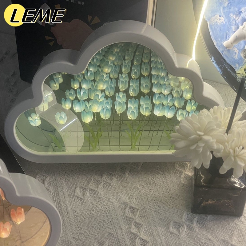 LEME Lampu Cermin Awan DIY/Dekorasi Bunga Tulip Awan/Lampu Dekorasi Ruangan