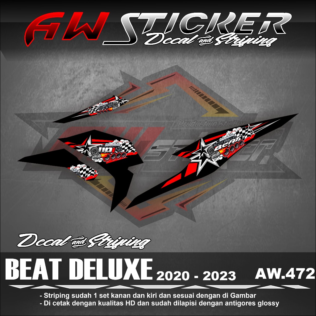 Stiker Striping Beat Deluxe 2021 2022 2023 Motor Honda Variasi Simple Keren AW-472