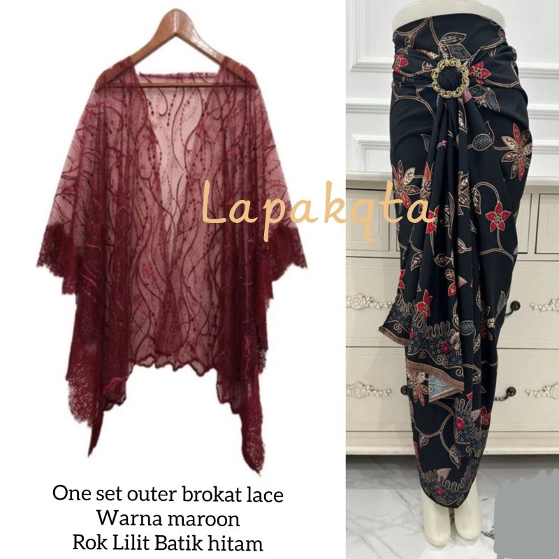 OUTER BRUKAT ONE SET OUTFIT KONDANGAN, ONE SET ROK BATIK, CARDIGAN BRUKAT ONE SET ROK LILIT BATIK