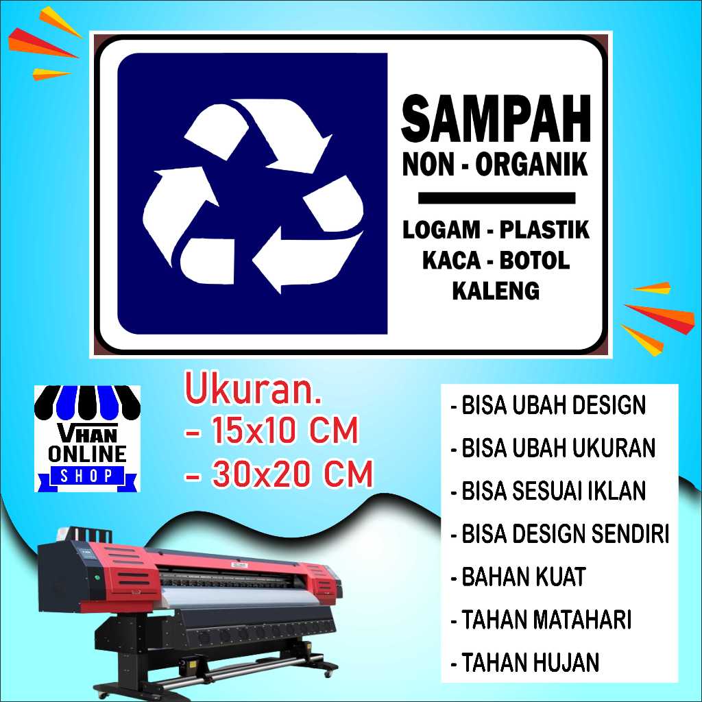 

Cetak Stiker Untuk Tong Sampah Non Organik Bahan Tahan Air Biru