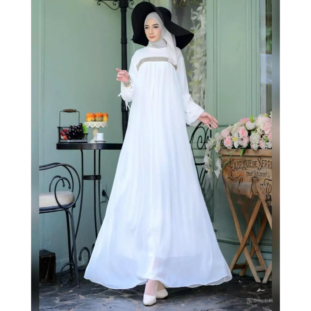 Gamis Putih Audrey Dress / Gamis Wanita Terbaru 2024 / Baju Gamis / Gamis Putih Polos /Fashion Musli