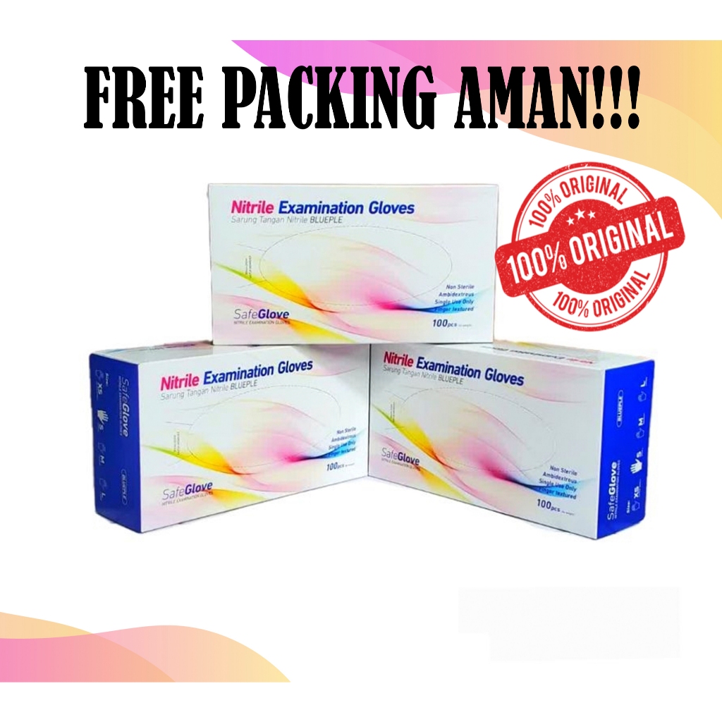 (ORIGINAL ONEMED) Sarung Tangan Medis NITRIL BLUPLE Box Isi 100 Pcs (50 Pasang)