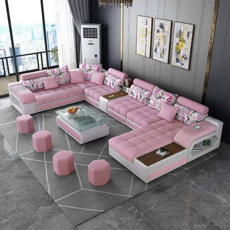 SOFA RUANG TAMU MINIMALIS LEATHER U FULLSET | SOFA MINIMALIS | SOFA MODERN