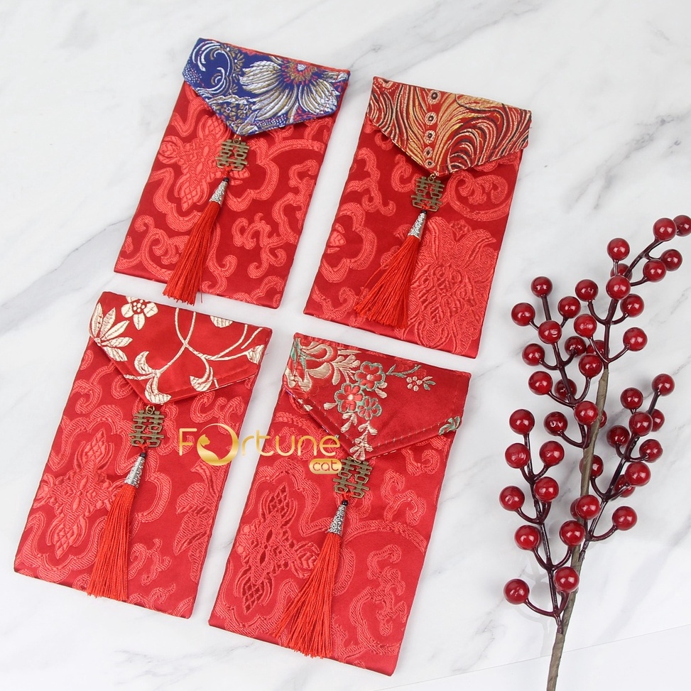 

KODE 6LQRR Angpao Sangjit Kain Wedding Engagement Lamaran Kawinan Hong Bao Red Envelope Gantungan Shuang Xi