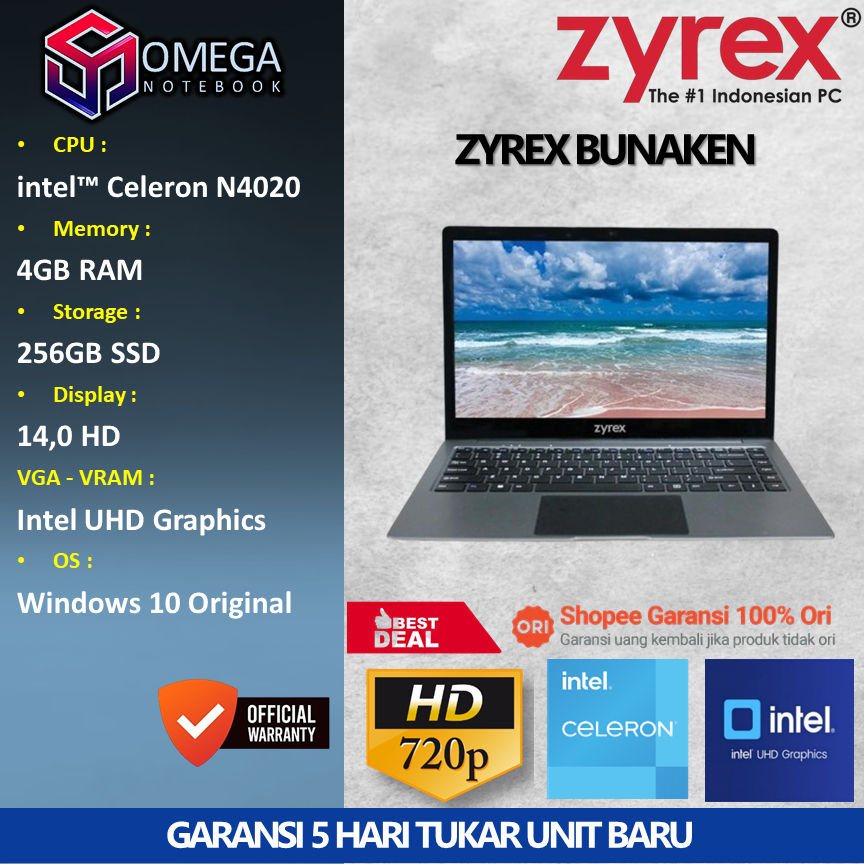 Laptop Zyrex Bunaken N4020 4GB 256GB+64GB UHD 14,0 HD Windows 10