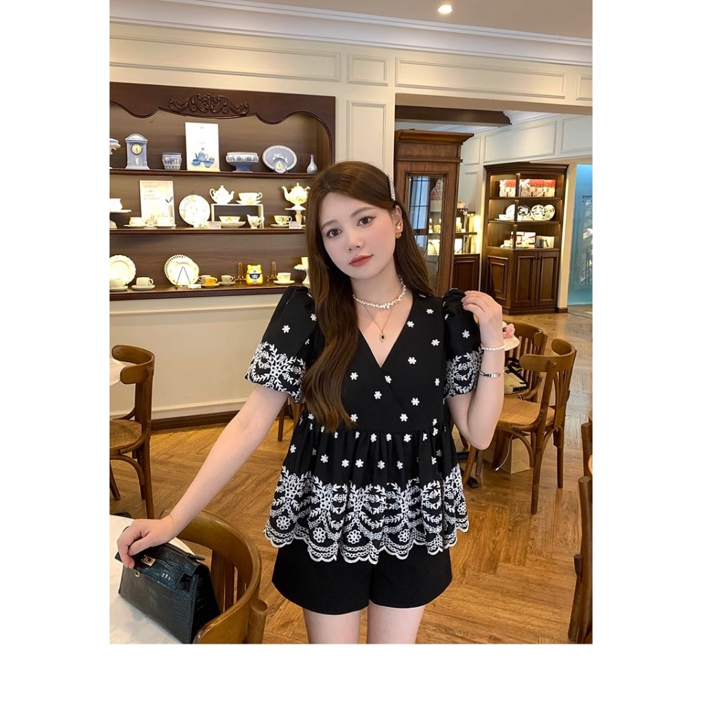 RCO FO | 603 Peplum Hem Embro Blouse | Defect | Rijek | OBRAL | Blouse Wanita Kekinian