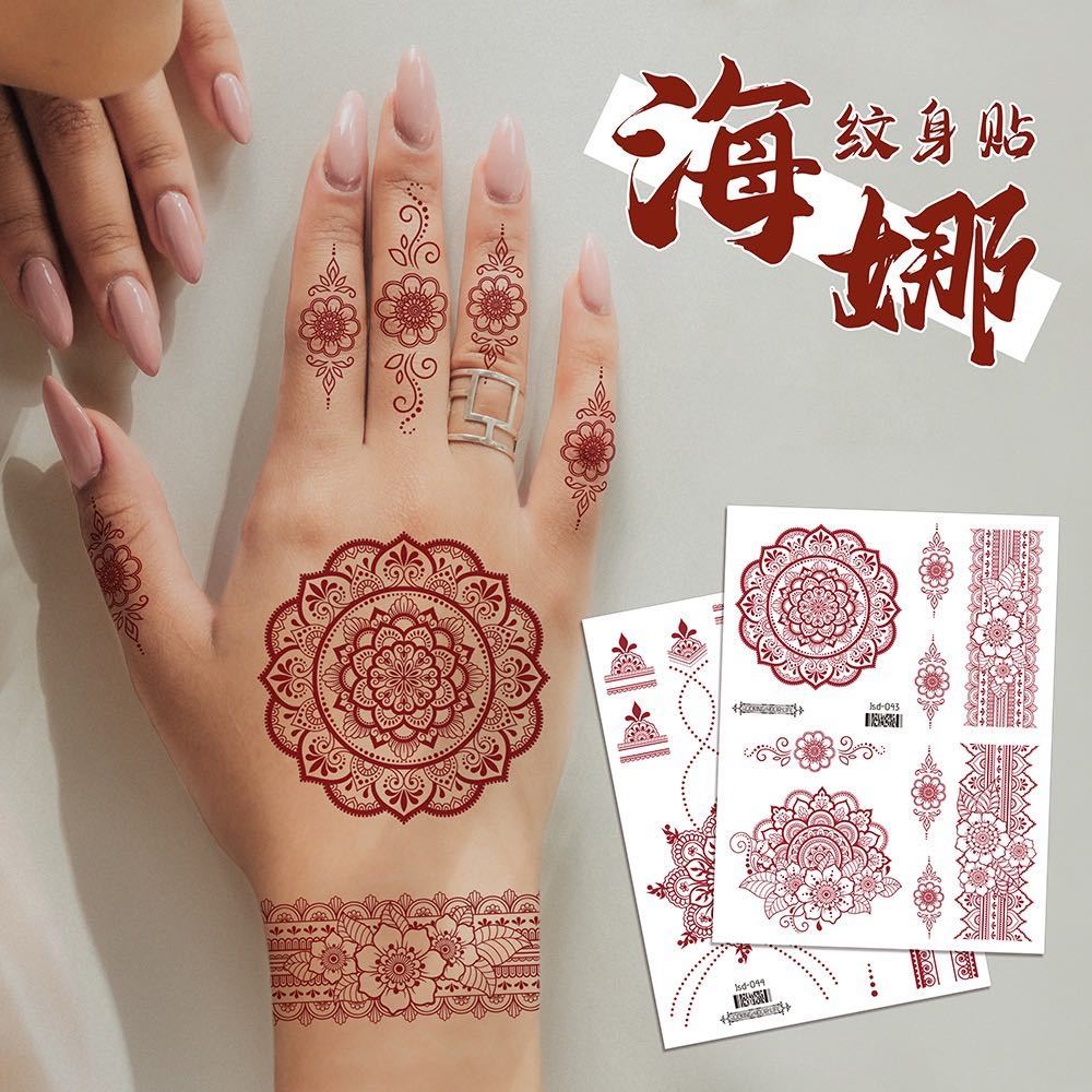 Stiker tato henna merah tato pengantin lengan seksi buat pesta dan pernikahan