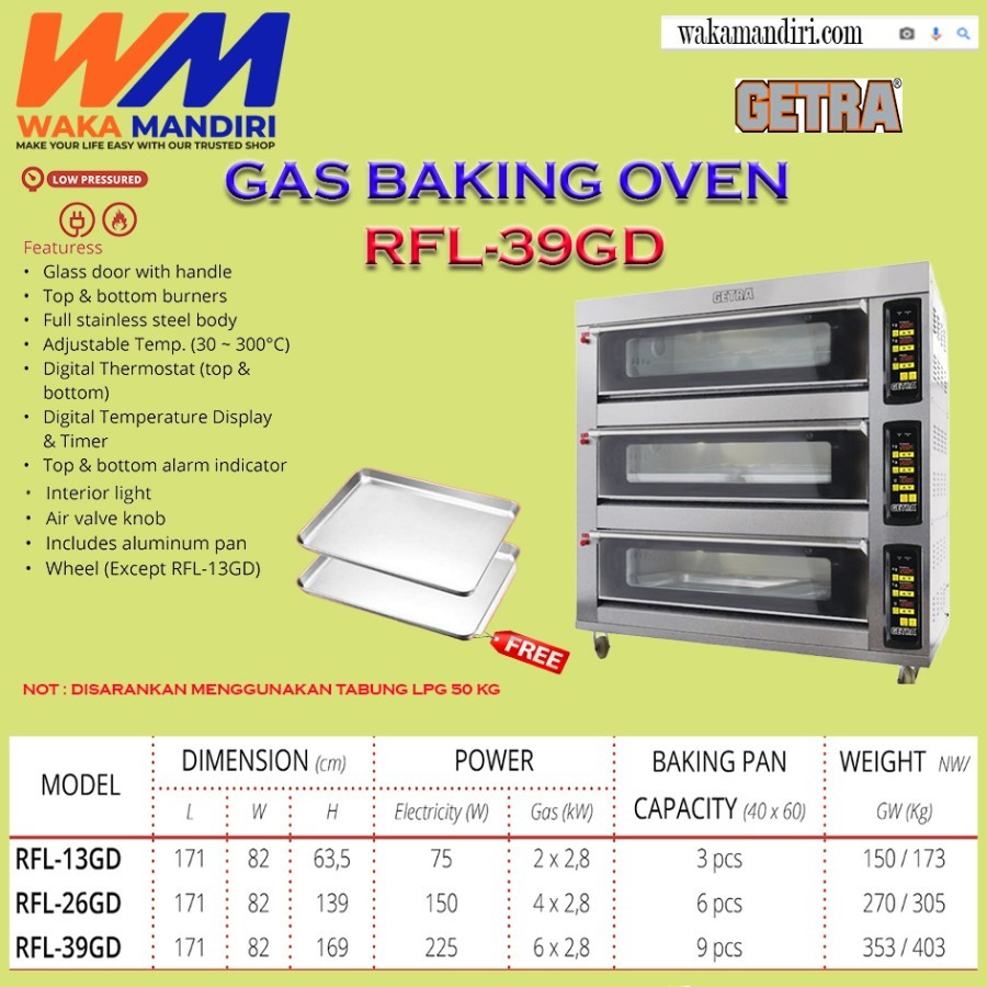 OVEN GETRA 3 DECK 9 TRAY RFL 39GD PEMANGGANG ROTI KUE GARANSI RESMI