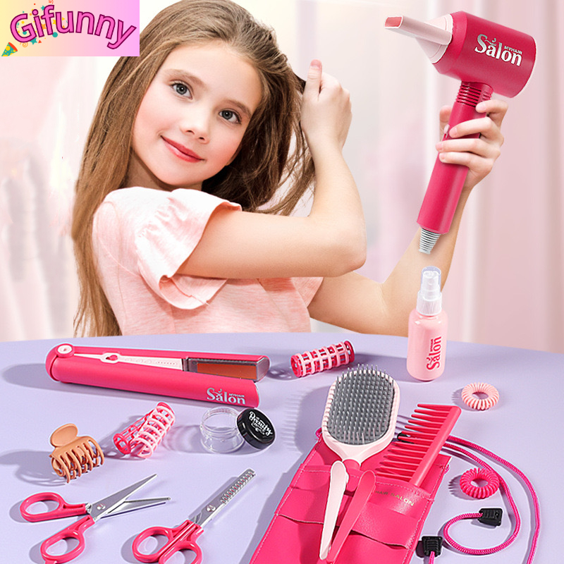 Mainan Pengering Rambut Salon Anak Perempuan Gunting Sisir Rias Set Peralatan Kecantikan Lengkap