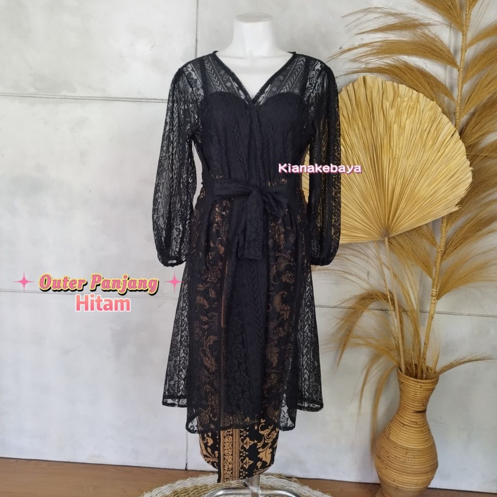 Outer Panjang Kekinian Brokat Tangan Kerut Cardigan Blazer Modern Bali Fashion