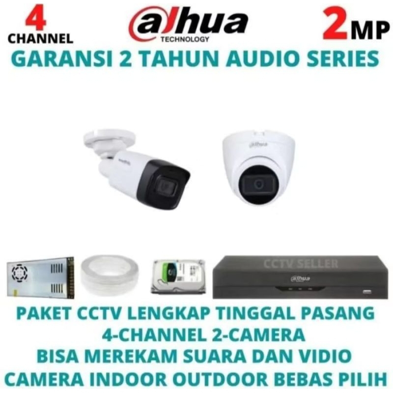 Paket Kamera CCTV 2 CHANNEL Audio 2 Kamera 2MP + DVR 4 CHANNEL 2MP 1080P - CNTL