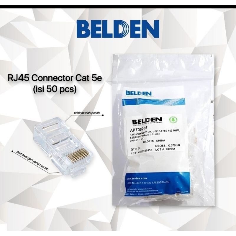 Conector Rj45 belden cat5e ori - Konektor Lan Rj-45 cat 5 Belden isi 50pcs